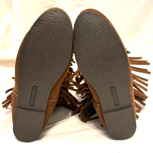 Minnetonka Women's 8 Boots Fringe Cognac Suede Moccasin Tall Boot EUC! 1638 - Picture 6 of 7